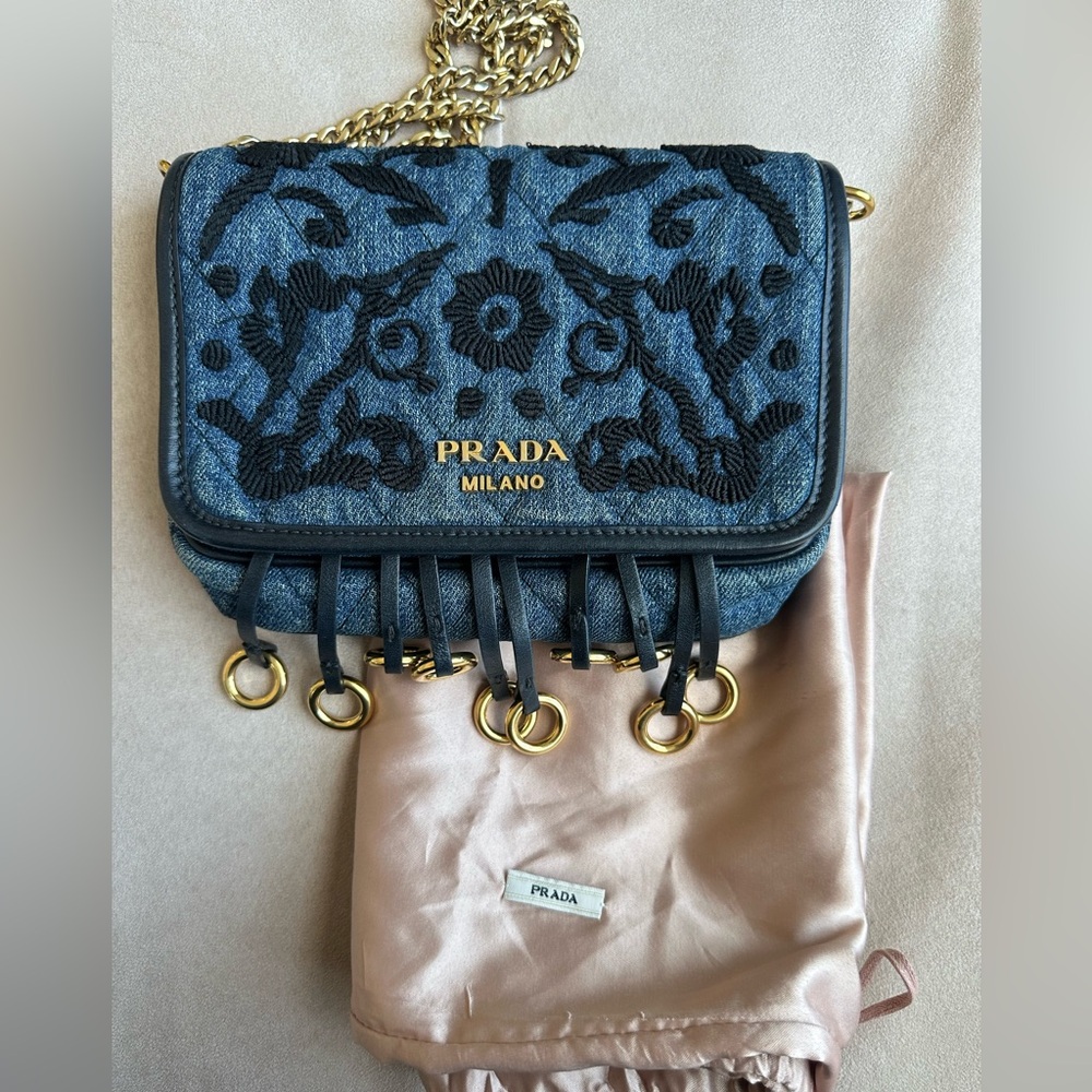 PRADA  Denim Corsaire Waist / Crossbody Bag 2017 Collection RARE Authentic- Dust - Picture 2 of 16